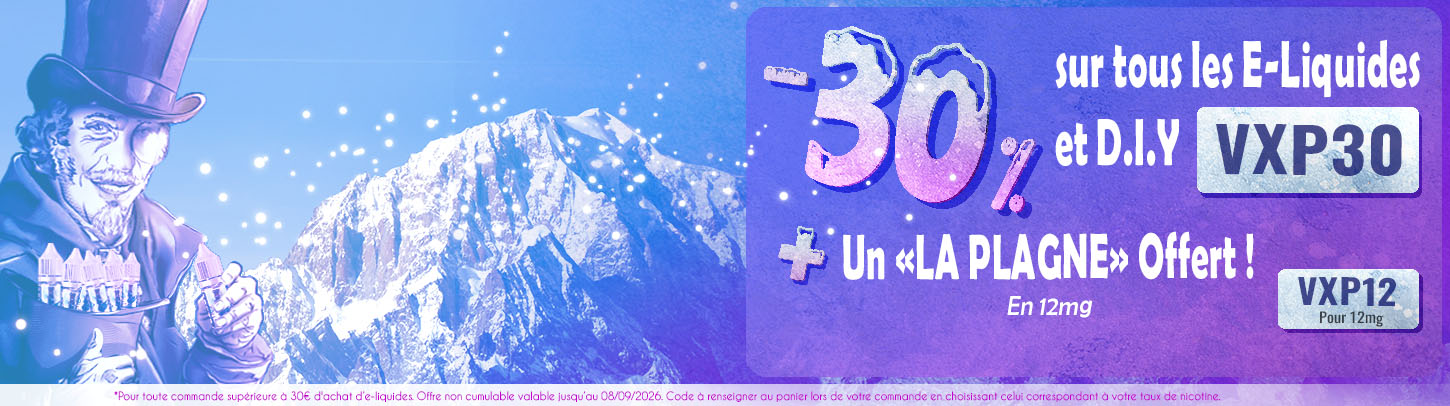 Cette semaine, faites-vous plaisir &agrave; prix r&eacute;duit avec le code "VXP30" et d&eacute;couvrez La Plagne : un cocktail glac&eacute;e passion mangue en 12mg avec le code "VXP12" !