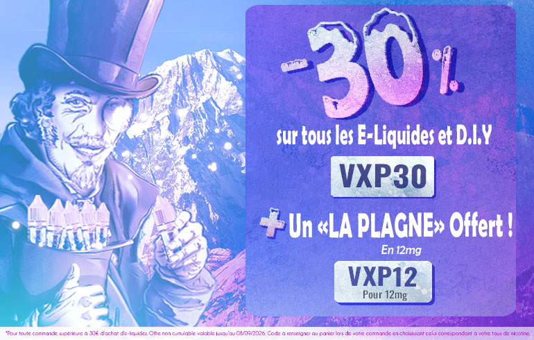 Cette semaine, faites-vous plaisir &agrave; prix r&eacute;duit avec le code "VXP30" et d&eacute;couvrez La Plagne : un cocktail glac&eacute;e passion mangue en 12mg avec le code "VXP12" ! 