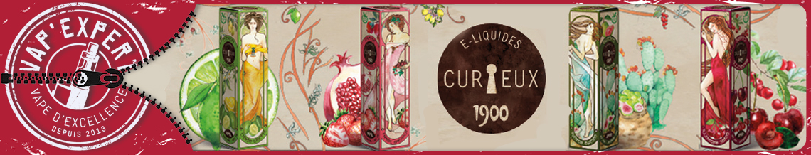 Bannière présentant les e-liquides de la gamme 1900 de la marque CURIEUX.